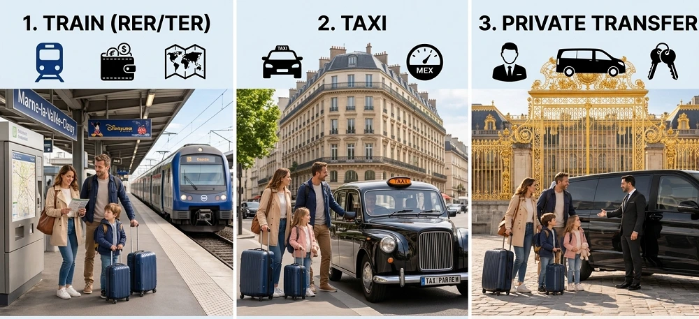 Disneyland Paris to Versailles: Train, Taxi or Private Transfer